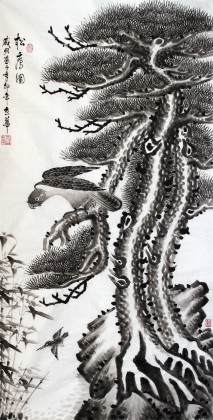 戚明四尺國畫《松鷹圖》
