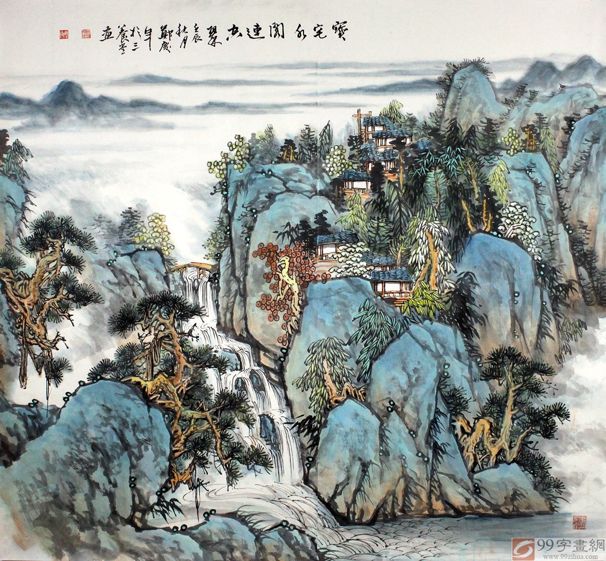 山水名家鄭慶年八尺斗方《寶宅水閣連空翠》