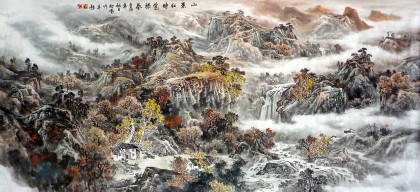 名家龍幼民六尺寫意國(guó)畫山水《山葉紅時(shí)覺勝春》