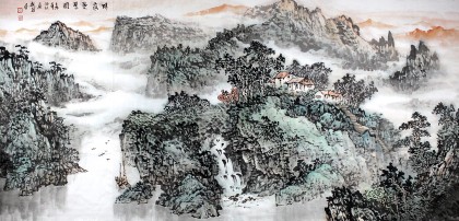 黃鶴樓書畫院院長庾超然六尺《晴嵐染翠圖》