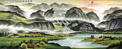 寧良成小八尺精品聚寶盆山水《流水生財》