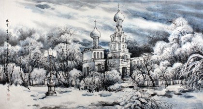 冰雪畫派名家高宏俄羅斯風(fēng)情《瑞雪》