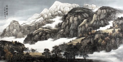 實力派山水畫家周武元四尺《遠眺雪峰》