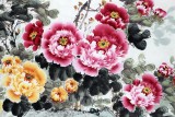 王寶欽 大尺寸作品《春風(fēng)送富貴》當(dāng)代花鳥牡丹畫名家（詢價(jià)）