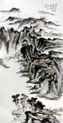 名家鄭慶年四尺山水畫《翠嶂歸云》