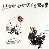 石緣齋主李勝春三尺斗方大雞圖《農家樂》