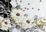 曲逸之 四尺斗方蜂戲牡丹《白龍香》 河南省著名花鳥畫家