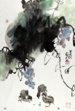 【已售】劉紀 四尺三開葡萄大雞圖《碩果吉祥》 中國畫大家 真跡收藏