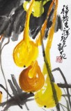 【已售】劉紀四尺三開葫蘆大雞圖《福祿吉祥》