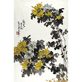 【已售】劉紀(jì) 四尺三開國畫金菊《傲霜》 中國畫大家 真跡收藏