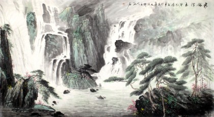 【已售】程冰石六尺辦公室山水畫《飛銀瀉玉》（詢價(jià)）