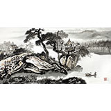 黃奇松四尺水墨山水畫《聽濤圖》