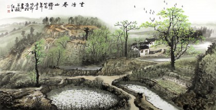 黃奇松四尺春景圖《云涌春山》
