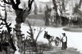 黃奇松三尺斗方國畫山水《牧歸圖》