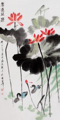 湖北美協會員庾超然四尺荷花圖《香遠益清》