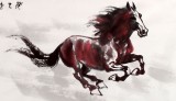 【已售】綏化美協理事徐鴻軍四尺三開駿馬圖《神馳》（詢價）