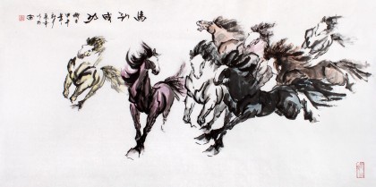 北京美協張春奇四尺八駿圖《馬到成功》