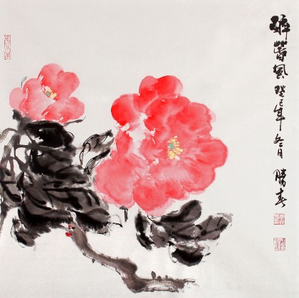 李勝春三尺斗方牡丹畫《醉春風(fēng)》