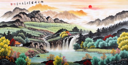 寧良成四尺聚寶盆風(fēng)水畫《旭日祥云》