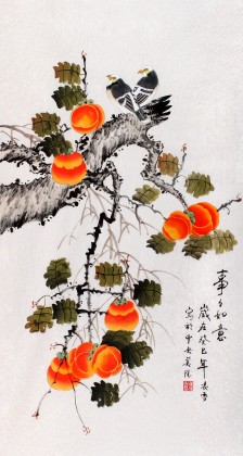 北京美協凌雪三尺柿子畫《事事如意》