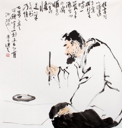 陳漫之四尺斗方水墨人物畫《悟書圖》（詢價）