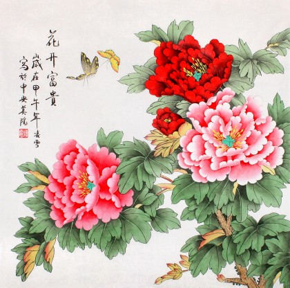 北京美協凌雪四尺斗方牡丹國畫《花開富貴》