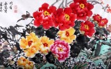 SK著名花鳥(niǎo)畫(huà)家曲逸之小八尺牡丹畫(huà)《富貴長(zhǎng)春》