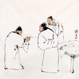 陳漫之四尺斗方人物畫《論畫》（詢價）