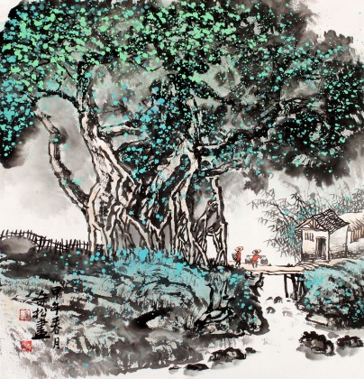 【已售】民盟美協理事黃奇松三尺斗方《小橋流水人家》