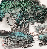 【已售】民盟美協理事黃奇松三尺斗方《小橋流水人家》