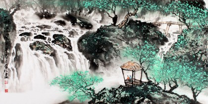 民盟美協理事黃奇松三尺《觀瀑圖》