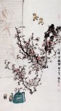 【已售】李勝春三尺梅花國畫品茶圖《心清可品茶》