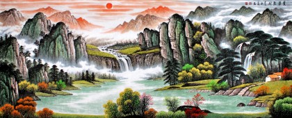 寧良成小八尺風水畫《寶潭聚財》