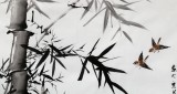 QA安徽美協何華賢三尺竹雀圖《竹報平安》
