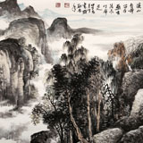 名家鄭慶年四尺斗方山水畫《溪山》
