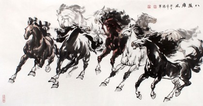 【已售】綏化美協理事徐鴻軍四尺八駿圖《八駿雄風》