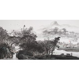 民盟美協(xié)理事黃奇松四尺國畫《煙雨牧歸》