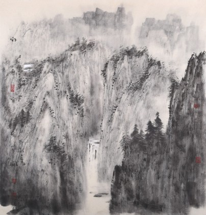 當(dāng)代水墨漫畫(huà)名家 強(qiáng)春云四尺斗方 《雨泉圖》
