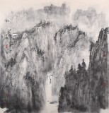 當(dāng)代水墨漫畫(huà)名家 強(qiáng)春云四尺斗方 《雨泉圖》
