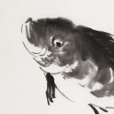 花鳥畫名家李紹山 四尺三開水墨魚《洞底驚雷》