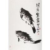 花鳥(niǎo)畫(huà)名家李紹山 四尺三開(kāi)水墨魚(yú)《洞底驚雷》