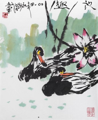 王永剛 指畫(huà)《池趣》 78歲國(guó)家一級(jí)美術(shù)師