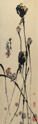 【已售】名家王永剛小尺寸手指畫《荷塘清趣》(詢價)