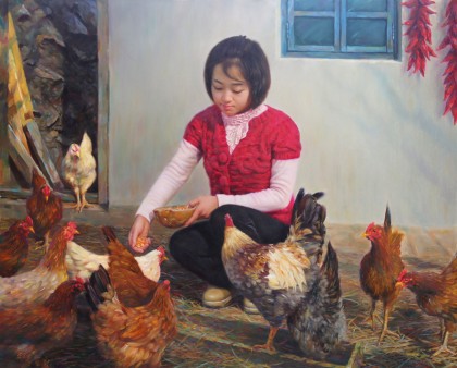 朝鮮名家 鄭日革 《農(nóng)家》 館藏油畫(huà)精品