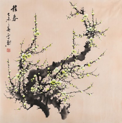 安徽美協何華賢 四尺斗方 梅花圖《報春》