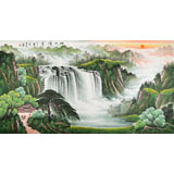 吳東六尺聚寶盆山水畫《旭日祥云》