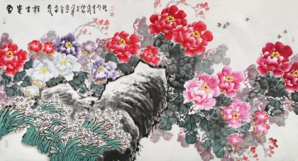 曲逸之 六尺《富貴吉祥》 河南省著名花鳥畫家