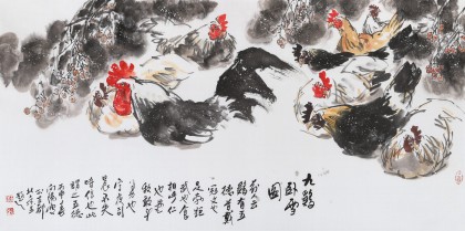 王向陽(yáng) 四尺《九雞臥雪圖》 中國(guó)美術(shù)家協(xié)會(huì)會(huì)員（詢價(jià)）