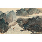 何實 四尺三開《急流勇進》吉林著名山水畫家