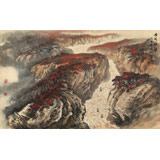 何實(shí) 四尺三開《黃河秋韻》吉林著名山水畫家